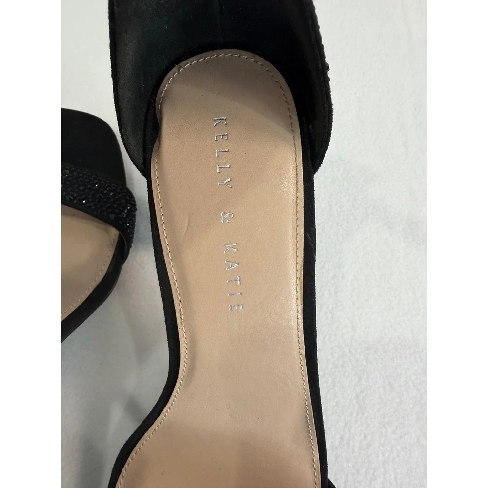 Kelly & Katie Block Heel Sandals SZ 10 Black Rhinestone Ankle Strap Formal Party